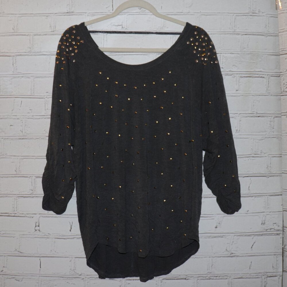 🌑 Grace Elements Dark Gray Blouse ✨ Size XXL • Bronze Accent Glow